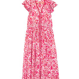 Red and Pink Dalia Print Cotton Midi Beach Dress / POUPETTE ST BARTH - Size M