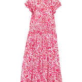 Red and Pink Dalia Print Cotton Midi Beach Dress / POUPETTE ST BARTH - Size M