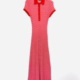 Red and White Ribbed INTERSIA Knit Maxi Dress / MAJE - Size 36