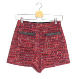 Red Chain-embellished Metallic Tweed Shorts / MAJE - Size 34