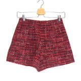 Red Chain-embellished Metallic Tweed Shorts / MAJE - Size 34