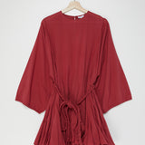 Red Cotton Poplin Belted Mini Dress - model ELLA / RHODE - Size S