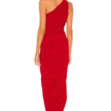 Red DIANA One Shoulder Draped Gown Dress / NORMA KAMALI - Size 36
