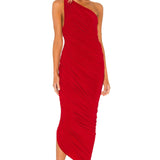 Red DIANA One Shoulder Draped Gown Dress / NORMA KAMALI - Size 36