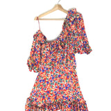 Red Floral Silk One-Shoulder Ruffled Mini Dress / SAINT LAURENT - Size 42