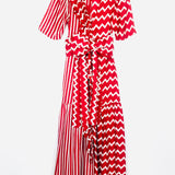 Red Geometric and Striped Print Silk Ruffled Maxi Dress / STELLA MCCARTNEY - Size 38