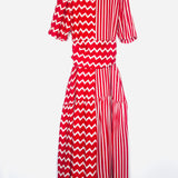 Red Geometric and Striped Print Silk Ruffled Maxi Dress / STELLA MCCARTNEY - Size 38