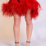 Red Lurex Lumière Plumage Feather Trim Mini Dress / OSEREE - Size S/M