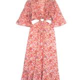 Red/Orange MARTY Floral Print Cut-out Back Maxi Dress / ANTIK BATIK - Size XS