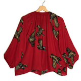 Red Pheasant Print Silk Blouse / TUCKER - Size S