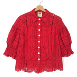 Red Pineapple Eyelet Cotton Blouse / FARM RIO - Size S
