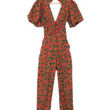 Red Printed Open Back Puffed Sleeves Jumpsuit / FARM RIO - Size XS