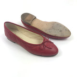 Red Quilted Leather CC Bow Cap Toe Ballet Flats / CHANEL - Size 38