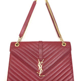 Red Quilted Leather Chevron Flap Shoulder Bag / YVES SAINT LAURENT
