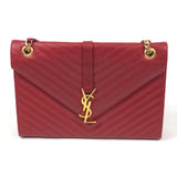 Red Quilted Leather Chevron Flap Shoulder Bag / YVES SAINT LAURENT