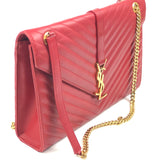 Red Quilted Leather Chevron Flap Shoulder Bag / YVES SAINT LAURENT
