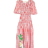 Red Striped NARA Short Sleeves Midi Dress / NEVER FULLY DRESSED - Size S