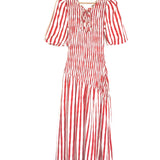 Red Striped NARA Short Sleeves Midi Dress / NEVER FULLY DRESSED - Size S
