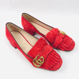 Red Suede GG Fringed Loafer Pumps - model MARMONT / GUCCI - Size 37