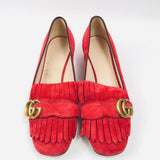 Red Suede GG Fringed Loafer Pumps - model MARMONT / GUCCI - Size 37