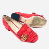 Red Suede GG Fringed Loafer Pumps - model MARMONT / GUCCI - Size 37