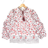 Red/Cream AZALEA Shirred Long Sleeves Blouse / ULLA JOHNSON - Size US 4