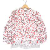 Red/Cream AZALEA Shirred Long Sleeves Blouse / ULLA JOHNSON - Size US 4