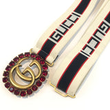 Red/Off-white Logo Elastic Band Double G Crystal Adjustable Belt / GUCCI - Size 90cm