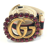 Red/Off-white Logo Elastic Band Double G Crystal Adjustable Belt / GUCCI - Size 90cm