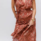 Rosebud VIRGINIA Floral Print Ruched Short Sleeves Midi Dress / ULLA JOHNSON - Size US 4