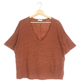 Rust V-neck Oversized Linen Tee - One Size