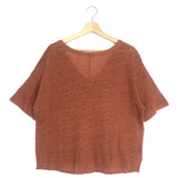 Rust V-neck Oversized Linen Tee - One Size