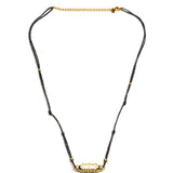Shiny Black Woven Cord with Gold Cylinder Barrel Pendant Necklace