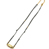 Shiny Black Woven Cord with Gold Cylinder Barrel Pendant Necklace