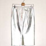 Silver GALLIUM Calfskin Leather Pencil Skirt / MAJE - Size 34