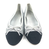 Silver Glitter with Black Cap Toe CC Ballet Flats / CHANEL - Size 37C