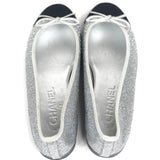 Silver Glitter with Black Cap Toe CC Ballet Flats / CHANEL - Size 37C