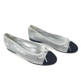 Silver Glitter with Black Cap Toe CC Ballet Flats / CHANEL - Size 37C