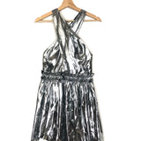 Silver KARY Sleeveless Silk-blend Lame Short Dress / ISABEL MARANT ETOILE - Size 36