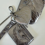 Silver Metallic Arena Lambskin LE CAGOLE Mini Multipouch / BALENCIAGA
