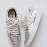 Silver Metallic CC Embossed Sneakers / CHANEL - Size 39