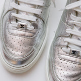 Silver Metallic CC Embossed Sneakers / CHANEL - Size 39