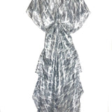 Silver Metallic RIGA Fluttery Tiered Silk Maxi Dress / MAJE - Size 1