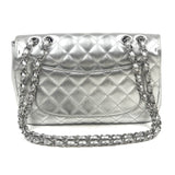 Silver Quilted Jumbo Classic Single Flap Lambskin Leather Bag / CHANEL