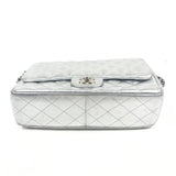 Silver Quilted Jumbo Classic Single Flap Lambskin Leather Bag / CHANEL