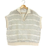 Silver Sequins Open-Knit Polo Top / BRUNELLO CUCINELLI