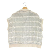 Silver Sequins Open-Knit Polo Top / BRUNELLO CUCINELLI
