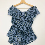 Slate Blue PELLA Off-the-shoulder Floral-print Cotton-blend Poplin Peplum Top / ALTUZARRA - Size 36