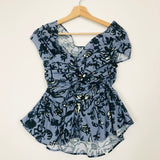 Slate Blue PELLA Off-the-shoulder Floral-print Cotton-blend Poplin Peplum Top / ALTUZARRA - Size 36