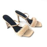 Stable Beige ADA 100mm Shearling Heeled Sandals / BY FAR - Size 37